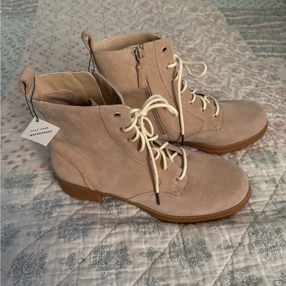 Cole Haan Women's 11 Camea Lug Sole Combat Boots Water resistant Suede. NWT